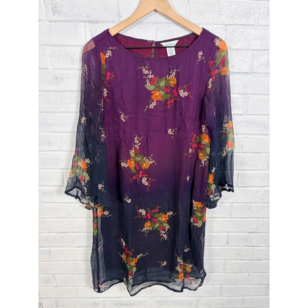Sundance Vandenberg Dress Womens S Purple Ombre Floral Sheer Bell Sleeve Boho